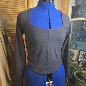 Call In Motion Black Long Sleeve Square Neck Top